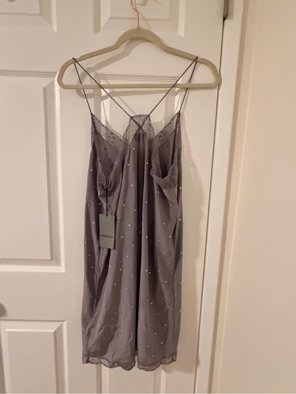 Zadig & Voltaire Grey Sheer Slip 100% Silk Midi Dress with Bead Detail - Picture 4 of 7
